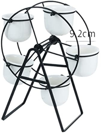 REEKOS Pflanzenregal Blumenständer Pflanzenständer Blumenständer Aus Metall Mit Keramiktopf, Mehrstufige Sukkulenten-Anzeige Für Drinnen Und Draußen Blumenregal Blumentreppe(Black)
