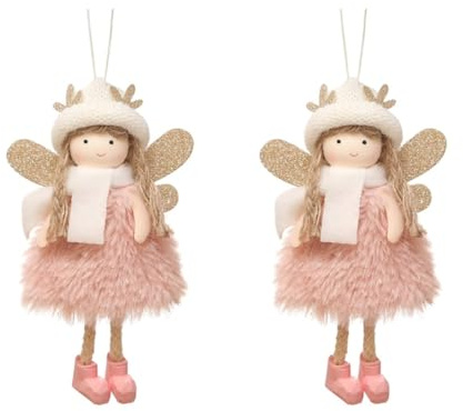 OUNONA WeihnachtsmäDchen Figur Weihnachtsengel HäNgende Dekoration 2 StüCk Engelspuppe Mit Geweih WeihnachtsanhäNger Ornamente Weihnachtsbaum HäNge Ornament FüR TüR Fenster Wand 6X3.5X3 Zoll