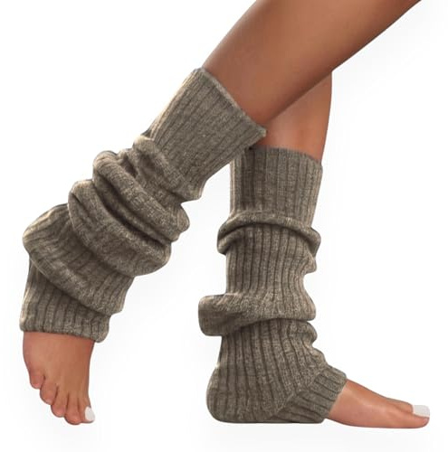NITESHEYS Lambswool Winter Ribbed Leg Warmers Natural Wool Footless Long Socks (1, Beige)