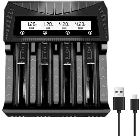 Chargeur de batterie AA AAA 18650 4 emplacements Smart universel avec écran LCD charge rapide pour 26650 21700 16340 14500 18350 18500 AA AAA (chargeur uniquement)