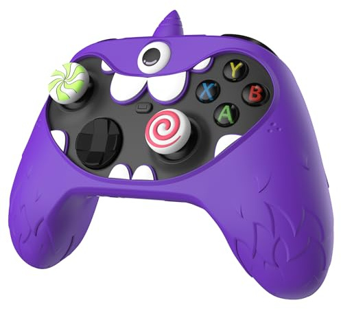 PlayVital MonoEye Monster Cute Silicone Cover for Xbox Series X/S Controller, for Xbox Core Controller Grip Case, Anti-Slip, Full Protection, Includes Joystick Caps and Stickers, Purple | Accessories Silicone Case for Xbox Core with Joystick and Stickers-Purple,MonoEye Monster Pattern
