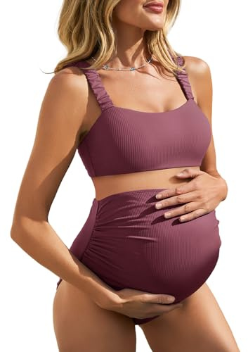 Summer Mae Traje de baño acanalado de dos piezas con parte superior recortada, Marsala, 16