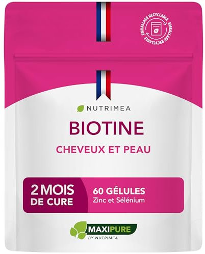 Biotina Capelli | Senza eccipienti | Accelera la crescita dei capelli e delle unghie | Integratore capelli con vitamina B8, semi di zucca, zinco e selenio | 60 capsule vegane | Nutrimea