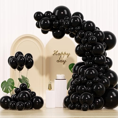 IXVAN Black Balloons 145pcs Different Sizes 5in 10in 12in 18in Shiny Metallic Black Latex Balloon Arch Kit Garland for Graduation Halloween Baby Shower Birthday Party Decoration