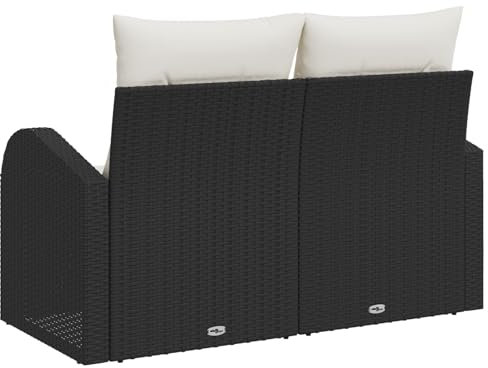 vidaXL Outdoor Rattan Sofa Mit Kissen Stylisches Schwarz Und Creme Wetterbeständige Materialien Reichlich Stauraum Für Bequeme Sitzgelegenheit Bis Zu 3 Personen Wetterfeste Gartenmöbel Balkon