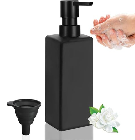 Guokanfly 350ml Black Soap Dispenser, Glass Shower Gel Dispenser Bathroom