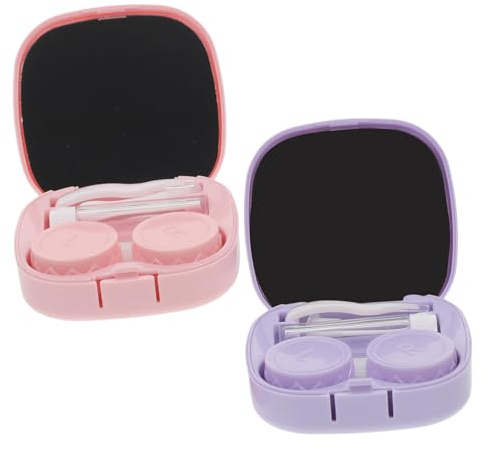 VALICLUD 2 Sets Square Heart-Shaped Contact Lens Case Leakproof Cosmetic Lens Container Portable Travel Organizer
