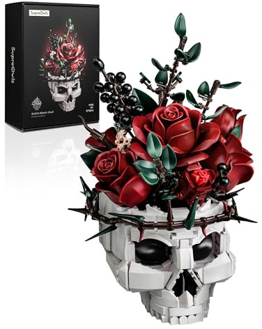 Bouquet de roses rouges avec vase en forme de tête de mort, roses artificielles rouges, cadeaux pour elle et lui pour un anniversaire, la Saint-Valentin, Noël, décoration d'intérieur gothique