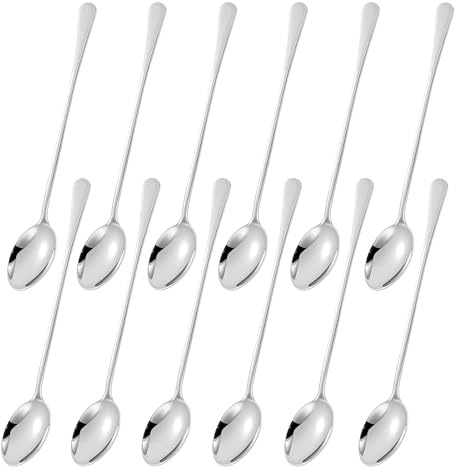PATRICKWHITE Juego de 12 cucharas de acero inoxidable, 19,5 cm, para café expreso y cócteles
