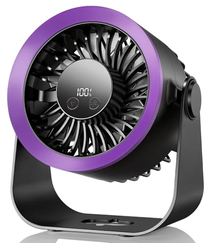 Rechargeable Desk Fan, Table Fan with Turbo Airflow | 100 Speeds, 2400mAh, 180° Manual Tilt, Digital Display, Hangable, Small Desktop Fans for Bedroom Home