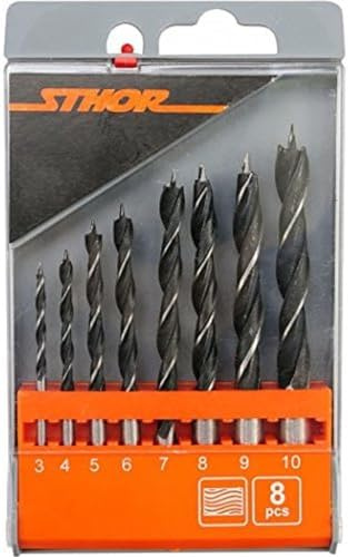 Sthor 22381 Lot de 8 forets à bois 3 à 10 mm Boîte en plastique