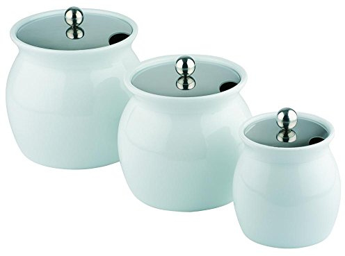 APS 83311 Pot à vinaigre, Ø 13 cm, hauteur 13 cm, porcelaine, blanc, 0,8 litre, couvercle avec évidement pour cuillère en acier inoxydable