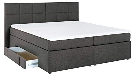 Furniture for Friends Doluna Boxspringbett Andybur mit Bettkasten Anthrazit 200x200 cm H3 inkl. Visco-Topper, 7-Zonen Taschenfederkern-Matratze