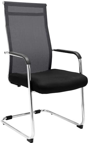CLP Freischwinger Brenda I Besucherstuhl Mit Stoff-Bezug I Rückenlehne Mit Netz-Bezug, Farbe:schwarz