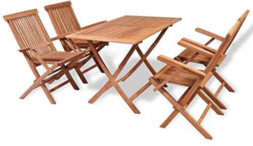 vidaXL Teak Massiv Gartengarnitur 5-TLG. Sitzgruppe Gartenmöbel Sitzgarnitur