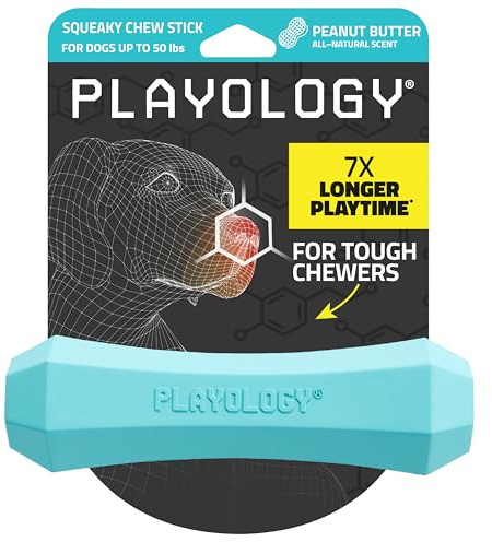Playology Giocattoli per cani Bastoncino da masticare resistente e sonoro per cani | Giocattolo medio al profumo di burro di arachidi - Facile da pulire e realizzato con materiali atossici