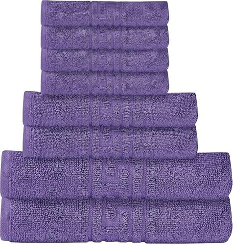 Divine Textiles 8-teiliges Handtuch-Set, 100 % ägyptische Baumwolle, 600 g/m², 2 Badetücher, 2 Handtücher, 4 Waschlappen – Lila