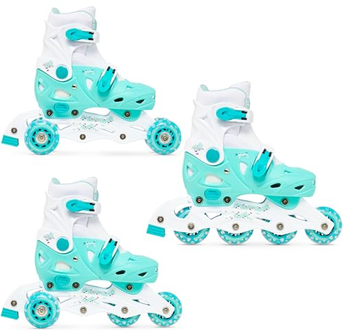 RAVEN 3in1 Inline Skates Pattini in linea Triskates Pattini a rotelle per bambini, ragazze e ragazzi regolabili (Balloon Mint, 29-32 (18cm-20cm))