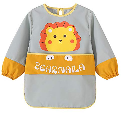 Happy Cherry - Lätzchen Wasserdicht Baby mit Langarm Ärmeln für Malerei Essen Spielen Ärmellätzchen Jungen Mädchen Bastelschürze Kinder Malschürze Kindergarten Kleinkind - 2-3 Jahre - Gelbe