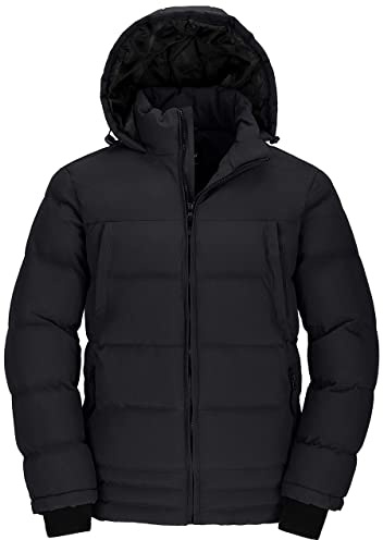 Wantdo Abrigo Cálido Invierno Abrigo Forro Polar Grueso Abrigo Hombre Invierno Elegante Chaqueta Capucha Integrada Bolsillos Múltiples Hombre Negro Small