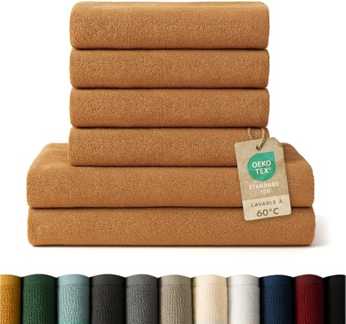 Blumtal Premium Frottier Handtücher Set 4 teilig 100% Baumwolle - Oeko-TEX zertifiziertes Badetuch 2X (70x140 cm) + Towel 4X (50x100 cm) - saugstarkes Frottiertücher Set - Handtücher Braun