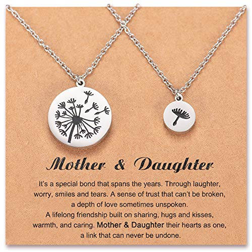 POWWA Mutter Tochter Kette Geburtstag für 2 passende Löwenzahn Kette Set für Mama und mich Schmuck für Mutter Tochter Damen Mädchen Muttertagsgeschenk Muttertag