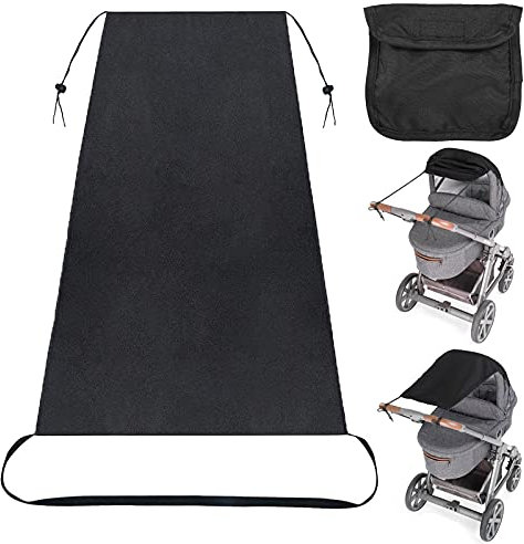 FGen Universal Sonnensegel für Kinderwagen，mit UV Schutz Beschichtung 50+ und Rollo-Funktion/Sonnenschutz für Babys Sonnensegel mit Tasche - Schwarz