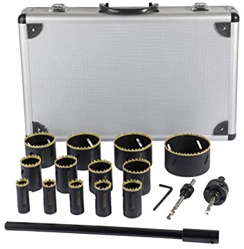 BINOTA Set di seghe a tazza Bi-Metall M42, 19-76 mm, per metallo, legno, compensato, PVC, pannelli di fibra, cartongesso, set 19 20 22 25 29 32 35 38 44 51 57 64 76 mm