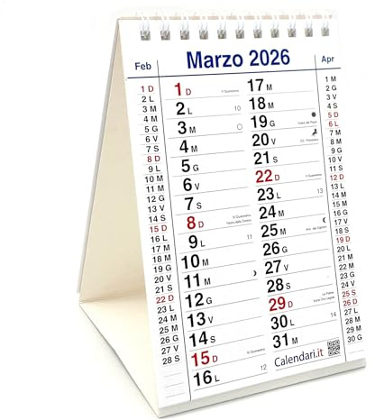 Calendario 2026 da tavolo scrivania misura 10X15 cm festività italiane con 14 Mesi. Ideale per piccoli appunti sulla scrivania in ufficio casa e lavoro