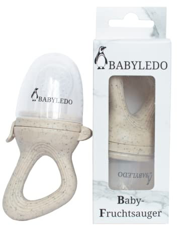 BABYLEDO Baby Fruchtsauger Fruchtschnuller mit Beißring für Obst und Gemüse, Baby Zahnungshilfe (Alpaka - Beige)