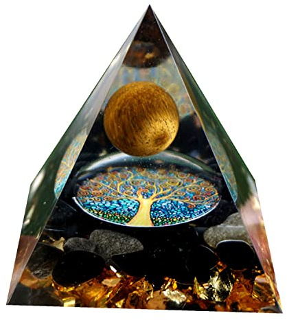 Pyramide Orgonite en cristal Oeil de tigre, sphère avec obsidienne, Reiki, énergie, Chakra, Protection de guérison, Orgone, Cadeau pour les Amis