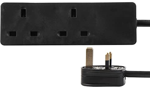 PRO ELEC 2‑Gang Mains Extension Lead, 5m Cable, 13A, Black – PELB1399