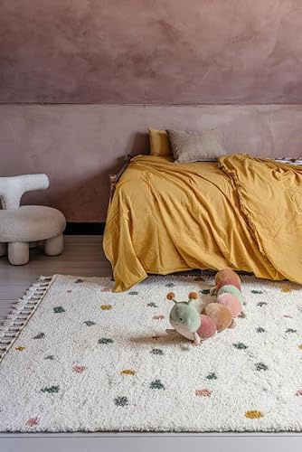 RugVista Confetti, Alfombra Infantil, Modernas, 140 x 200 cm, Rectangular, Pelo Medio, Cuarto del bebé, Limpieza en seco, Sin Productos químicos peligrosos, Off Blanco