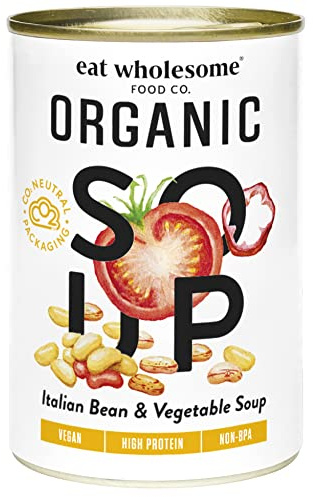 Eat Wholesome Soupe Toscane aux Haricots et Légumes Biologique, 400g (Lot de 12) - 100% Ingrédients Naturels, Sans Sucres Ajoutés, Prête en 5 Minutes, Végan, Sans BPA, Emballage Neutre en CO2