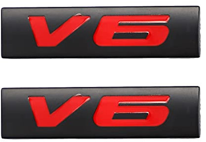 V6 Emblem Aufkleber Schild Chrom 3D Logo Token Auto Aufkleber Tuning Auto Aufkleber Metall Symbol (Schwarz Rot)