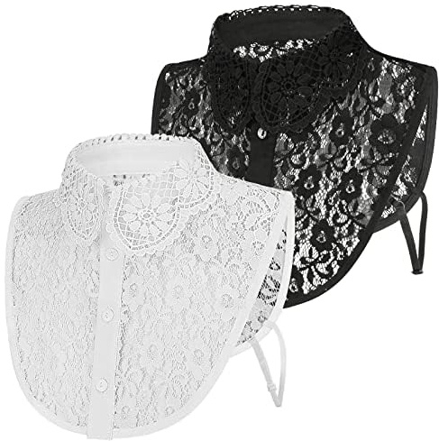 XEPST 2 Pièces Col Chemisier Femme Amovible, Collier Faux Chemisier Détachable Demi-Chemise Dickey, Chemisier Blouse Col Femme Dickey Demi Chemise Blouse Blanc et Noir
