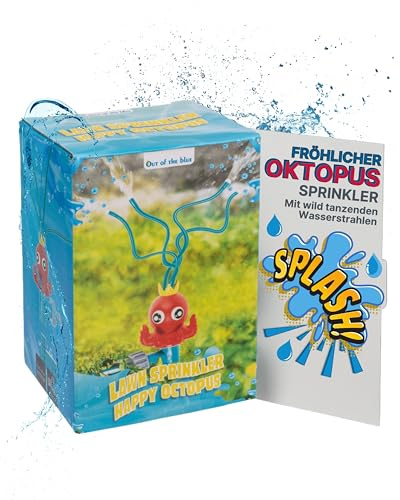 Out of the blue Happy Octopus Rasensprinkler - Wasserspielzeug mit beweglichen Sprüharmen - 11 × 8 × 21 cm Sprinkler inkl. Schlauchanschluss & Geschenkverpackung - Für Kinder & Erwachsene
