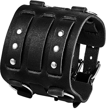 Aroncent Leder Armbänder Punk Rock Armband - Herren kreuzen geflochtenen breit Armreif Verstellbar Legierung Armschmuck