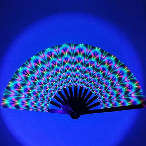 Large Rave Bamboo Folding Clack Hand Fan for Women/Men, EDM, Music, Festival, Club, Freaky, Party, Dance, Performance, Decoration, Gift