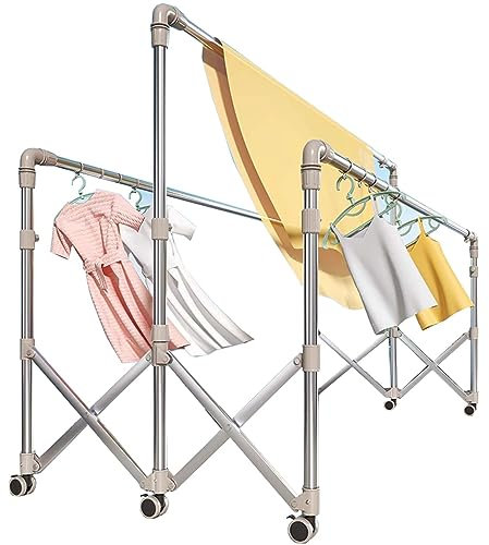 CarXs Waschestander Ausziehbar Balkon, Wäscheständer Hoch für Bettwäsche, Wäscheständer Camping Faltbar, Platzsparender Turmwäscheständer, für Badezimmer Oder Balkon