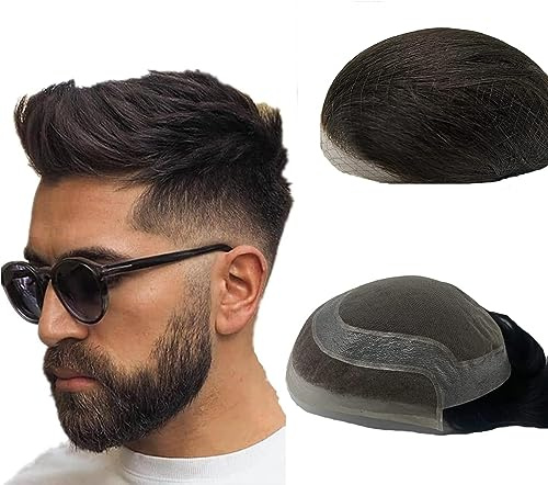 N.L.W Hair Toupee - Light Color Human Hair Replacement System, 10 x 8, Soft European Virgin Hair (#1B Natural Black) for Men