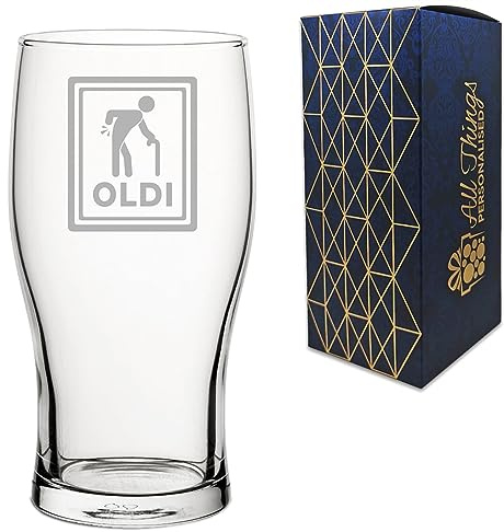 All Things Personalised Engraved Novelty Pint Glass with Oldi Design, Gift Box Included, Laser Engraved, Gift for Dad Grandad Colleague Retirement, Funny Gift, Add an Optional Message