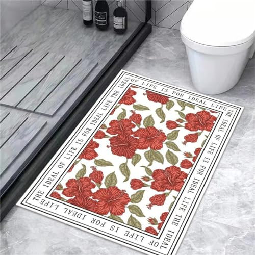 Badematte Rutschfester Badezimmerteppich Groß, Super Absorbierende Bodenmatte, Schnell Trocknend Badematten, Badteppich Rutschfest Badematte SaugfäHige Badvorleger Badezimmermatte Red, 80x150cm