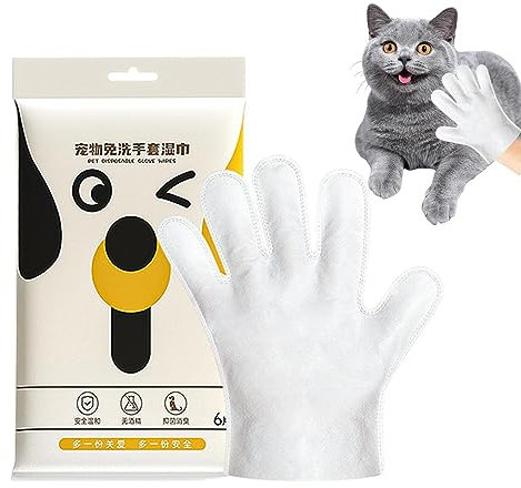 Dog Cleaning Gloves Wipes | Grooming Cat Wipes Without Water Needed | Non-Irritating Pet Cleanser, Puppy Kitten Washing Accessories for Eyes, Ears, Paws, Butts & Furs Novent