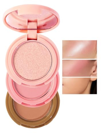 3-in-1 Schminke Palette, Puder-highlighter Makeup, Gesicht Highlighter Palette, Highlighter & Konturieren & Blush Makeup Palette, Langlebig Makeup Rouge, Vielseitige Kosmetikwerkzeuge (02#)
