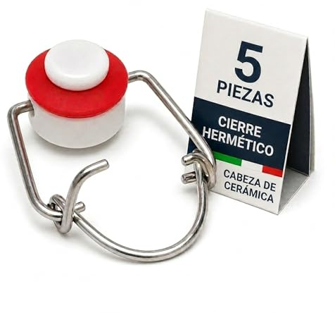 Vigormat Tappi Bottiglie Vetro con Chiusura Ermetica a Leva - Tappo Meccanico con Guarnizione in Gomma per Bottiglie di Olio, Birra o Vino - Lavabili in Lavastoviglie (5 Pezzi Ceramica)
