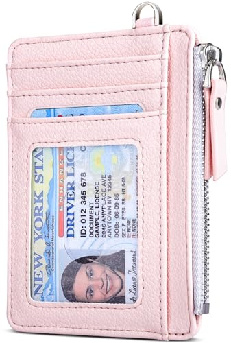 Teskyer Kartenetui Damen, Slim Wallet mit Münzfach, Card Holder Wallet, Karten Portemonnaie, RFID-Schutz, Minimalistischer, mit Reißverschluss, Fasst bis zu 8 Karten, Licht Rosa