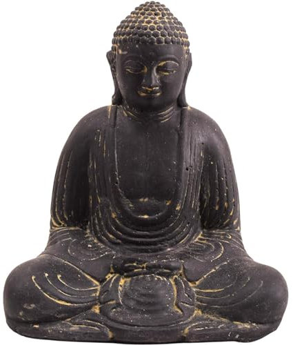 Teako Design Stonox Stein Skulptur Buddha Malegaon Sitzend, Meditative Gartenfiguren, Frostbeständiger Steinguss, Handgefertigtes Gartendekor, Wetterfeste Buddhafiguren (70 x 45 x 80 cm)