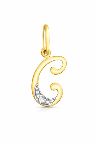 Rodium – Buchstabenanhänger aus 585 Gold mit Zirkonia – Bicolor Charm mit Karabinerverschluss für Halskette oder Armband – Geschenk für Damen