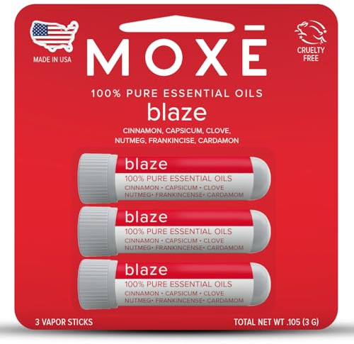 MOXE Blaze Nasal Stick | Calming Comfort + Mental Balance | Thieves Oil Inhaler Provides Soothing Spicy Sensation | Aromatherapy Inhaler with 100% Pure Essential Oils, Frankincense (3 Pack)…